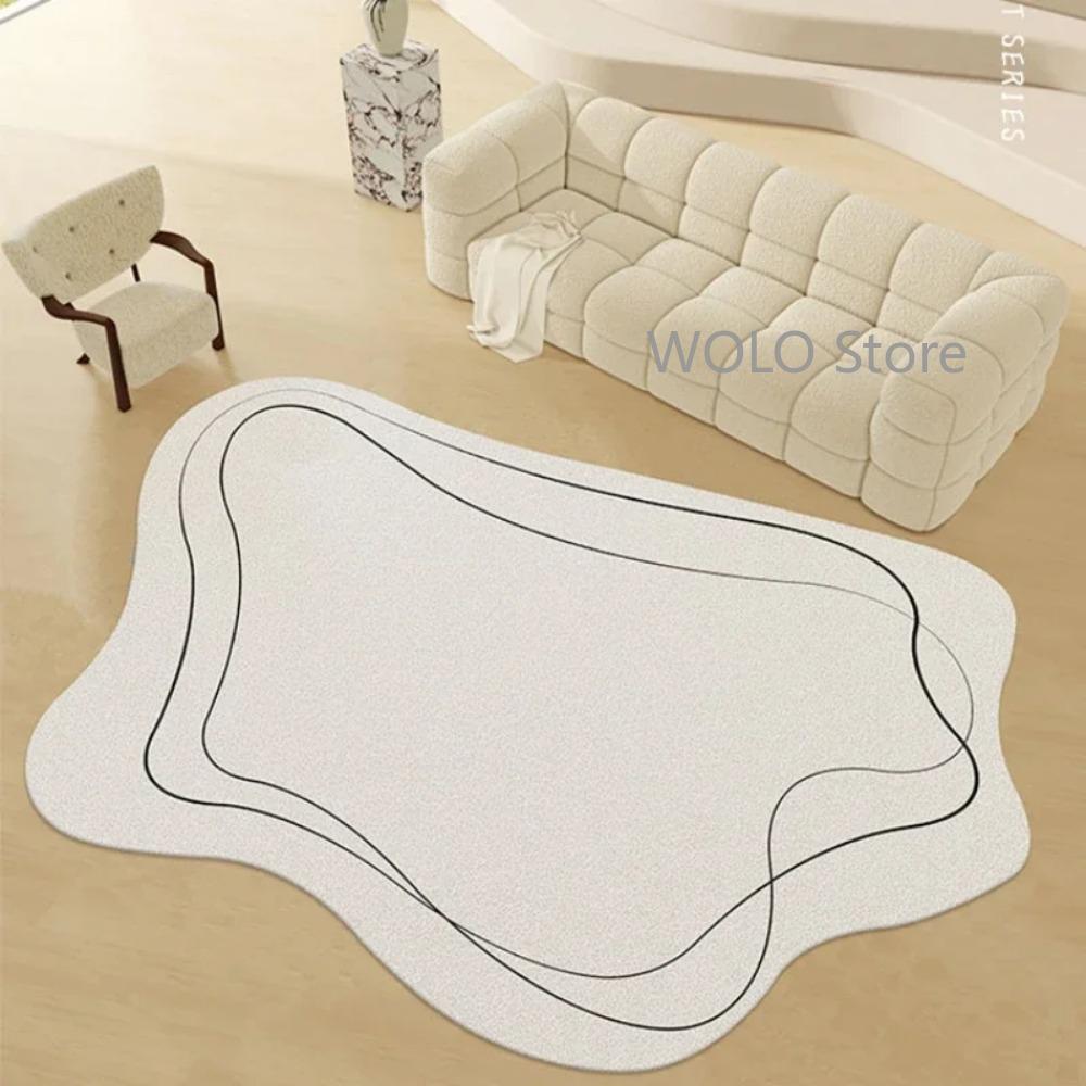 Cream Color Irregular Carpets for Living Room Ins Soft Fluffy Bedside Rugs Oval Bedroom Rug for Children Washable Big Size Mats