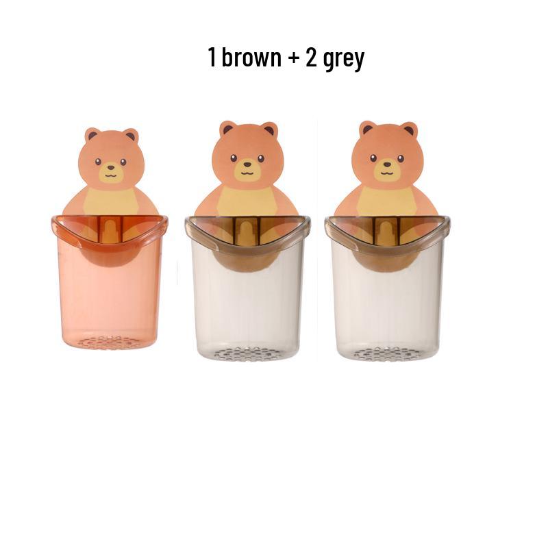 Little Bear Punch-Free Wall-Mounted Toothbrush & Mouthwash Cup Holder