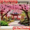 2D Japanese Cherry Blossom Shrine Backdrop Sakura Garden Background
