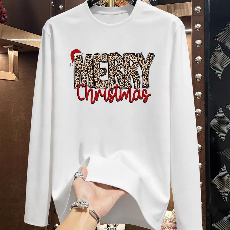 (Asian Size) Trend Cute Tree Christmas New Year Graphic Tee Print T Shirt Women Autumn Winter Casual Fashion Top Clothing Long Sleeve T-shirts