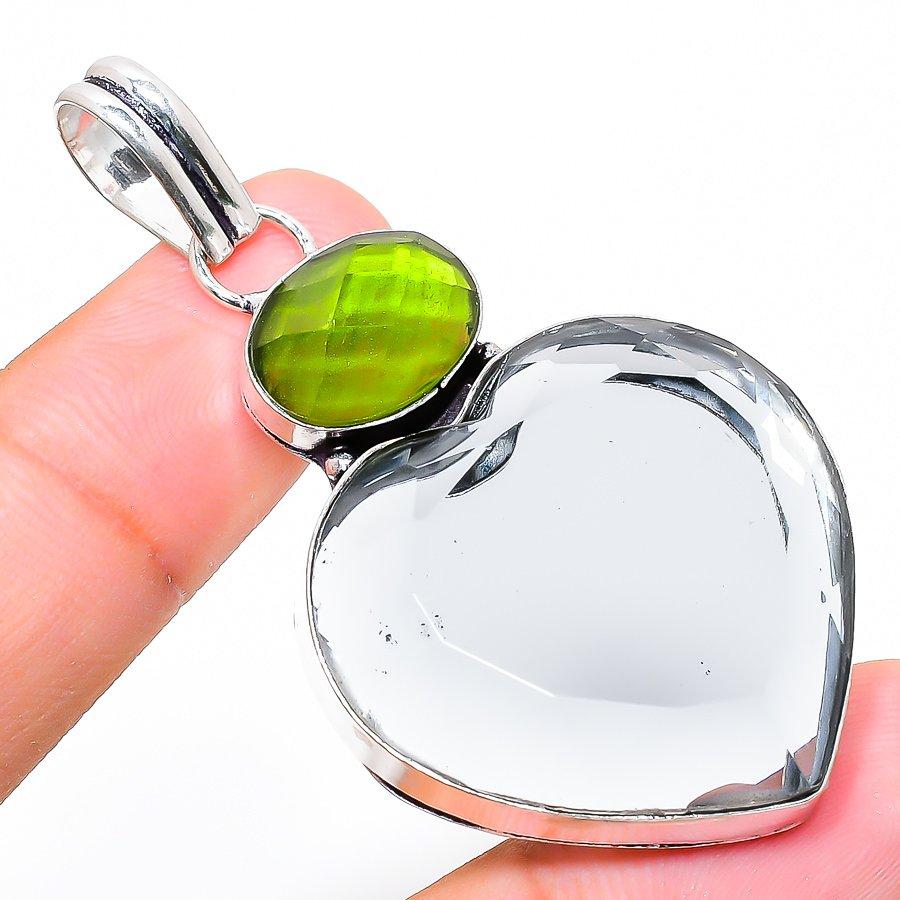 

Подвеска из стерлингового серебра 925 пробы с натуральным белым топазом и драгоценным камнем перидот 2,32 дюйма r5L39