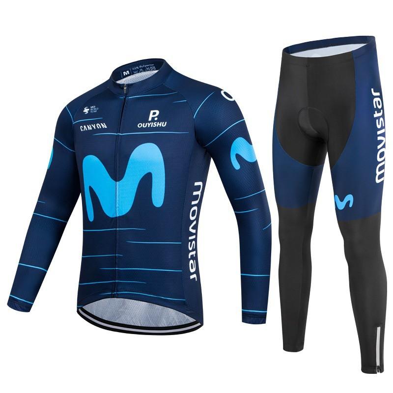 Mens Cycling Jersey Set Long Sleeve Breathable Slim Fit Mountain Road Bike Apparel