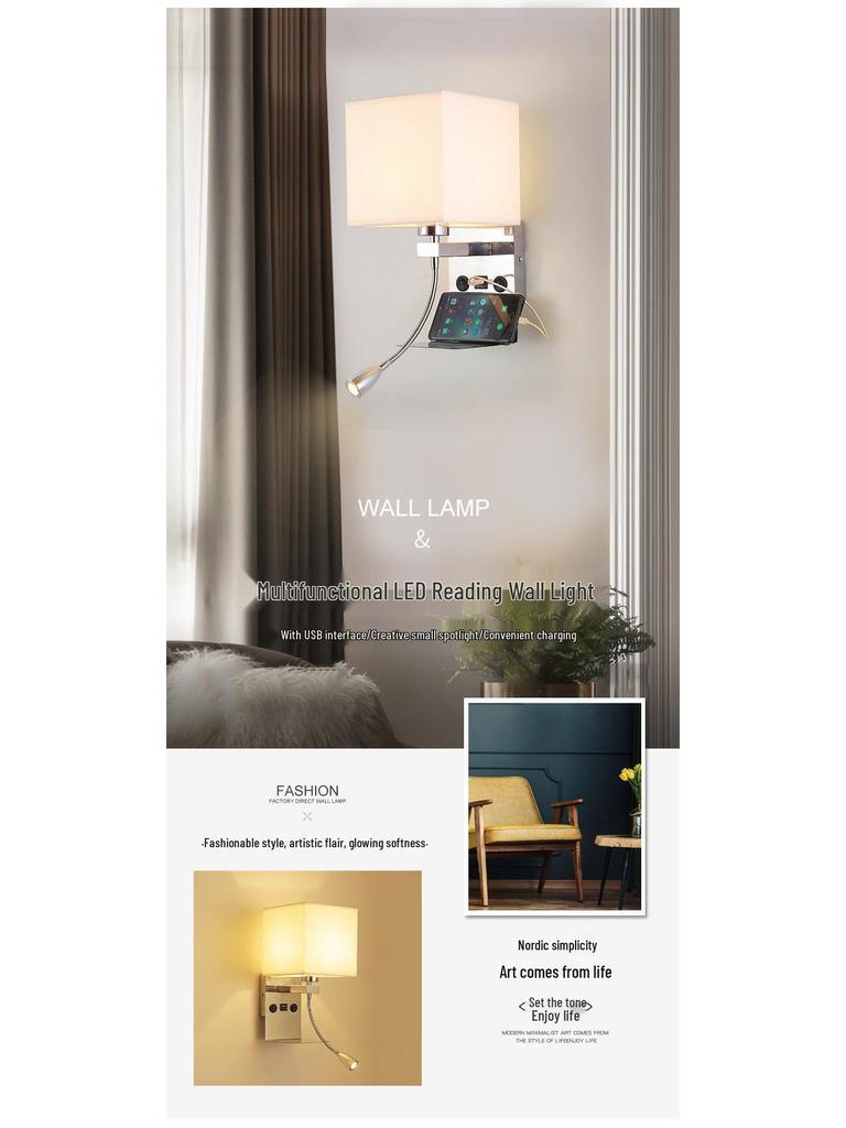 Custom Cross-Border Nordic-American Fabric Wall Lamp for Hotel, Living Room, or Bedroom Bedside Reading