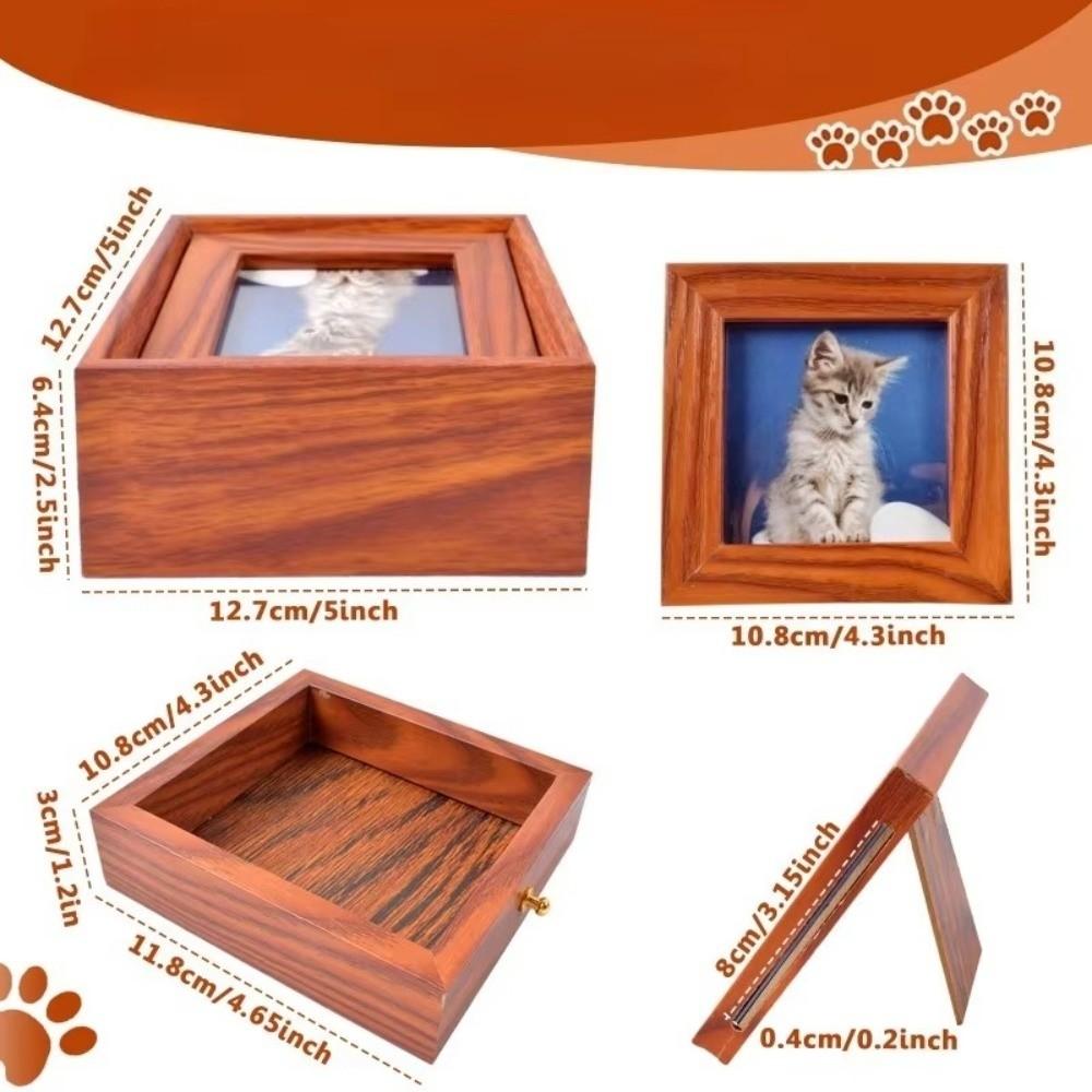 Wooden Pet Ashes Storage Box with Photo Frame Square Dog Ashes Container Dustproof with Drawers Pet Commemorative Urn