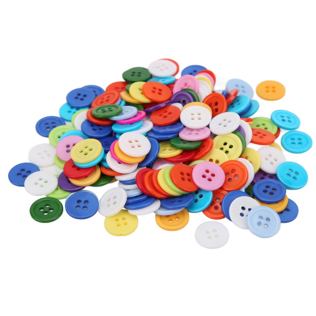200 Pcs Mixed Color Resin Buttons 15mm Round 4 Hole Children Sweater Shirt Buckle