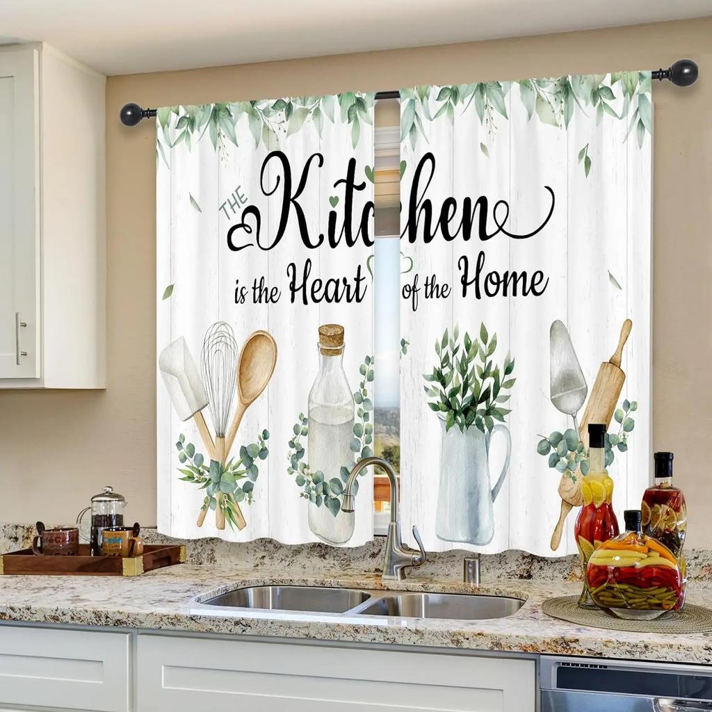 2pcs Rustic Farmhouse Small Barn Fork and Spoon Wooden Board Retro Print Kitchen Curtain Cafe Curtain Curtain Shade Cloth