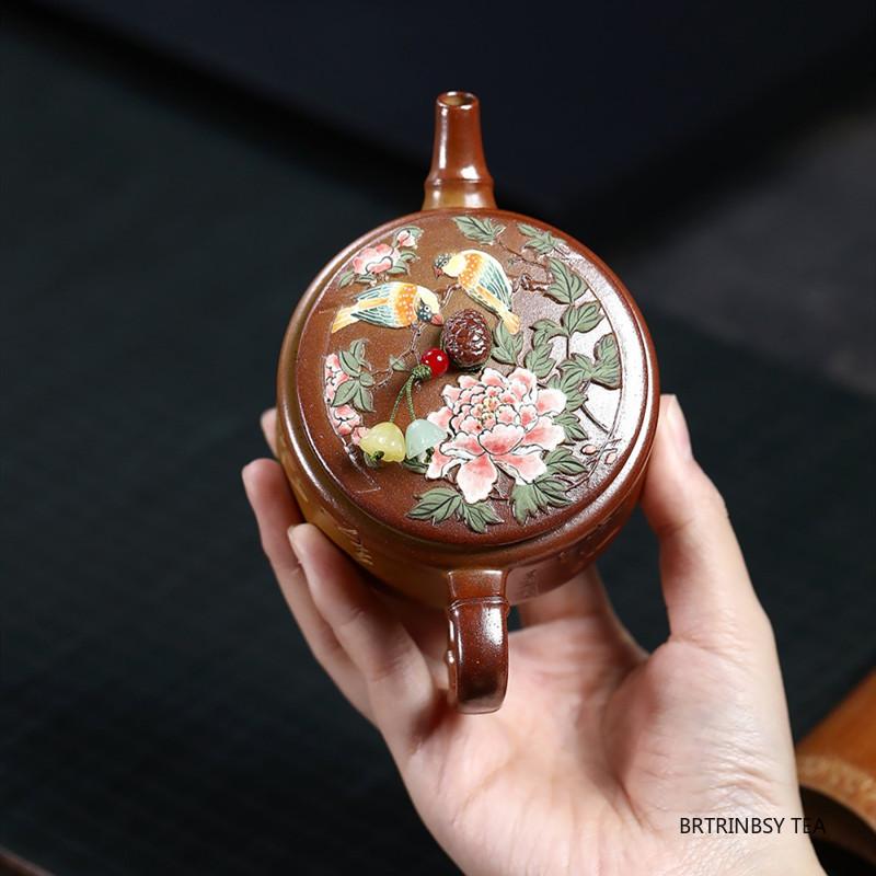 180ml Tradition Yixing Purple Clay Teapot Handmade Flower Bird Pattern Tea Pot Household Beauty Kettle Chinese Zisha Teaware
