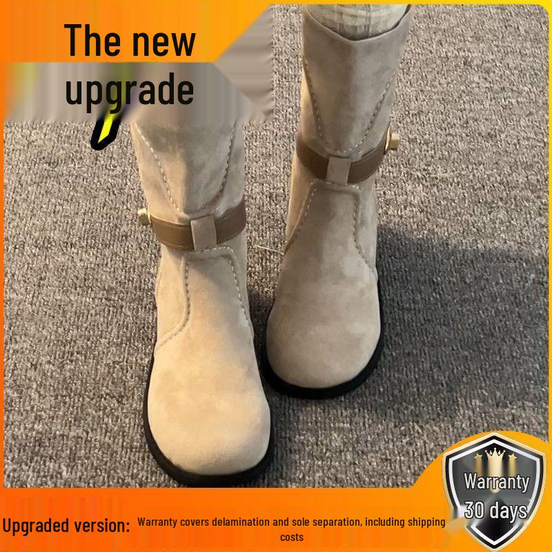 Retro French High-Heel Suede Ankle Boots for Women - Height-Boosting Slip-On Knight Design