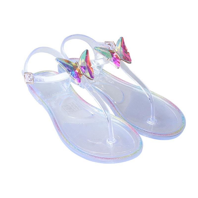 

Ladies Flat Sandals Butterfly Decorative Jelly Slippers Transparent Pvc Comfortable Outdoor Beach 42