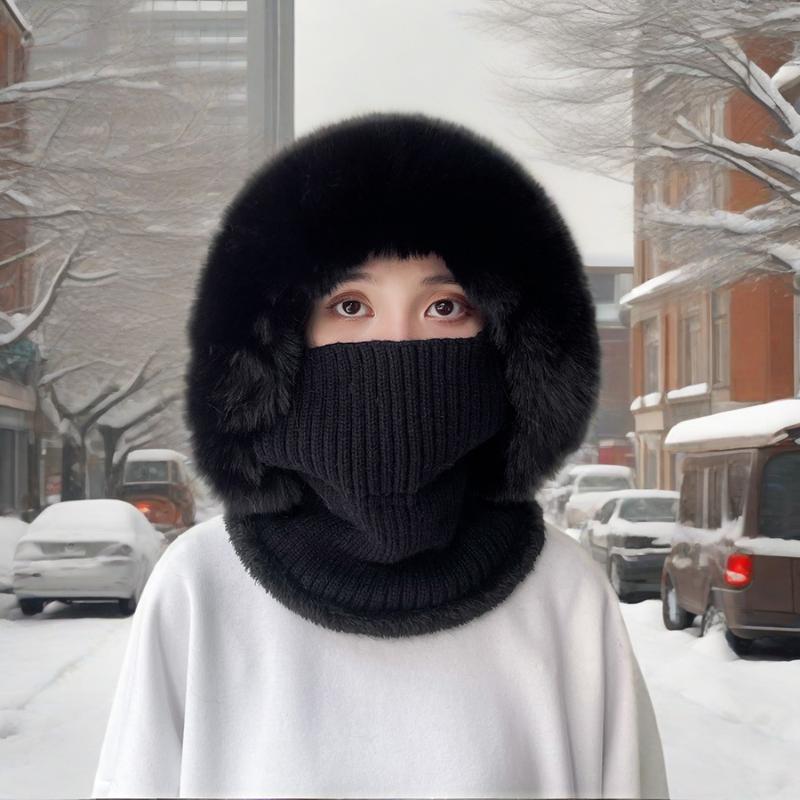 Twist Striped Knitted Hat, Bib, One-piece Plus Velvet Kit, Warm Ears, Neck Protection, Cold Wave Protection
