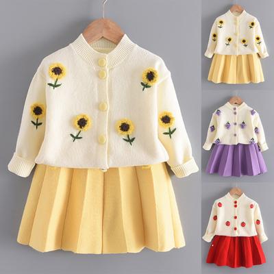 Toddler Kids Children Baby Girls Floral Knitted Cardigan Sweater Coats Skirt Set