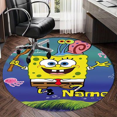 Custom Name SpongeBob SquarePants Printed Round Rug Carpet Chair Rug Area Rug Entryway Doormats,for Office Chair Living Room Bedroom Kitchen Room.