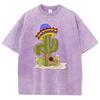 Cartoon Cactus Talking About Guitar Printed Tshirt Homme Versatile Loose Tees Aesthetic Oversized T-Shirt Tops
