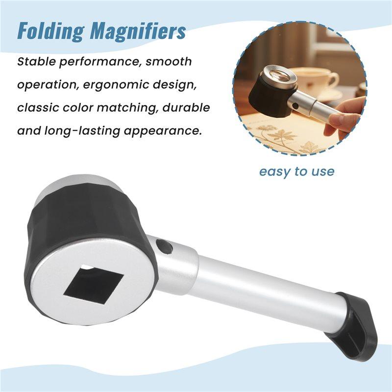 ABUL-Handheld 45X Folding Linen Tester Metal Magnifiers Cloth Thread Counter Magnifier Magnifying Glass With Light Calibration