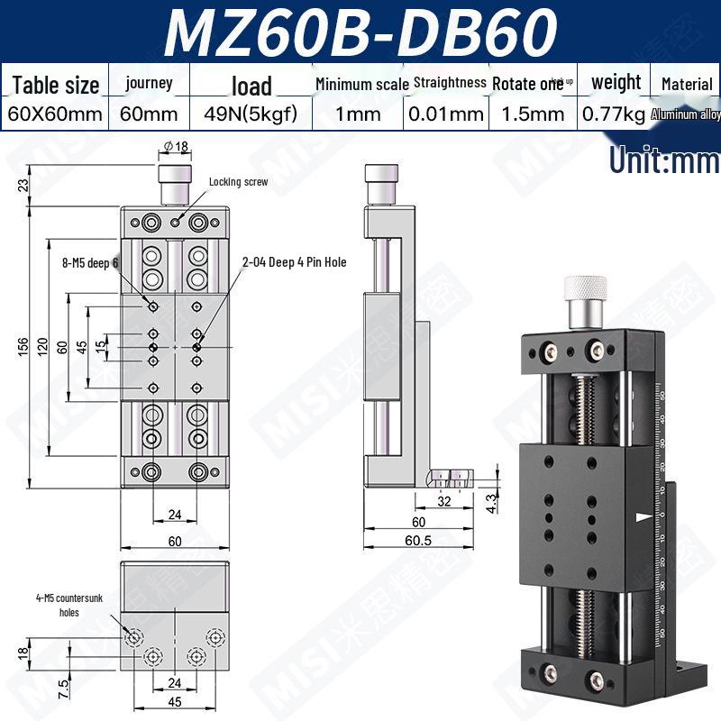 Heavy Load Precision Linear Slide Table with Fine-tuning Screw Rod - 50/80/100 Stroke
