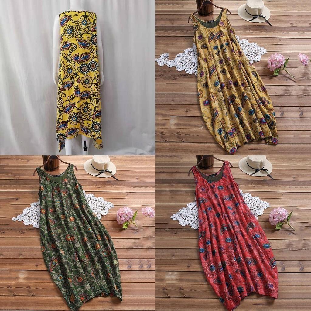 Elegant Womens Summer Sleeveless Holiday Long Boho Kaftan Tank Dress For Beach