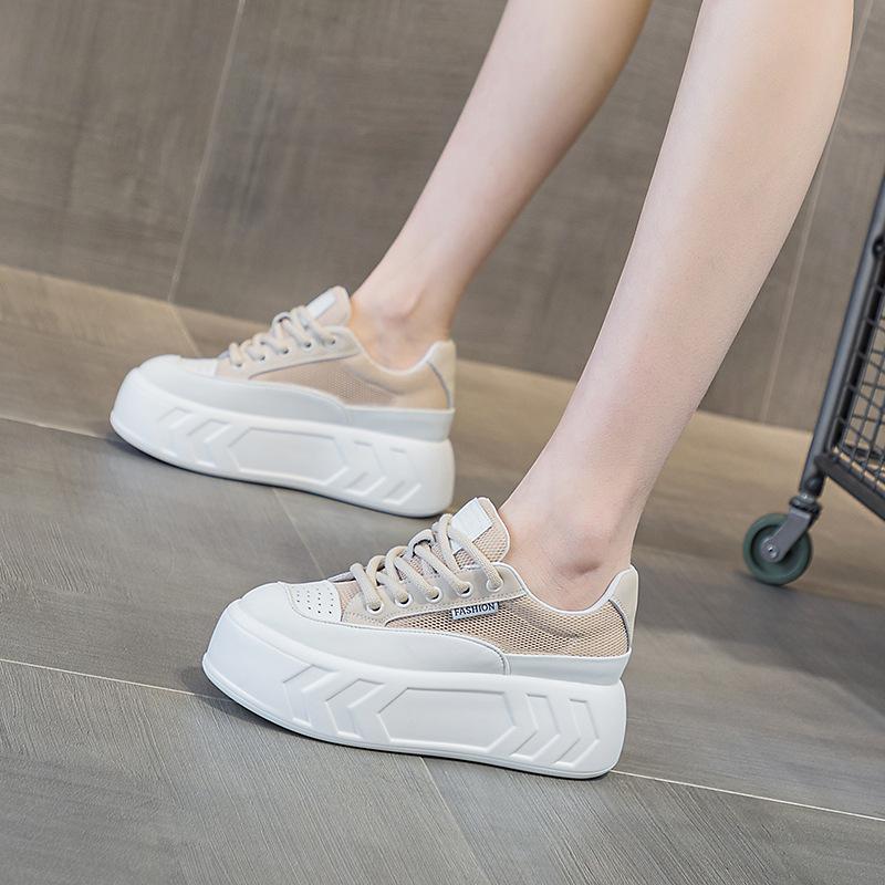 

внутренние увеличивающие рост туфли-хлебцы женские на толстой подошве кожаный верх повседневные универсальные подчеркивающие стопу маленькие туфли-маффины маленькие белые туфли 40