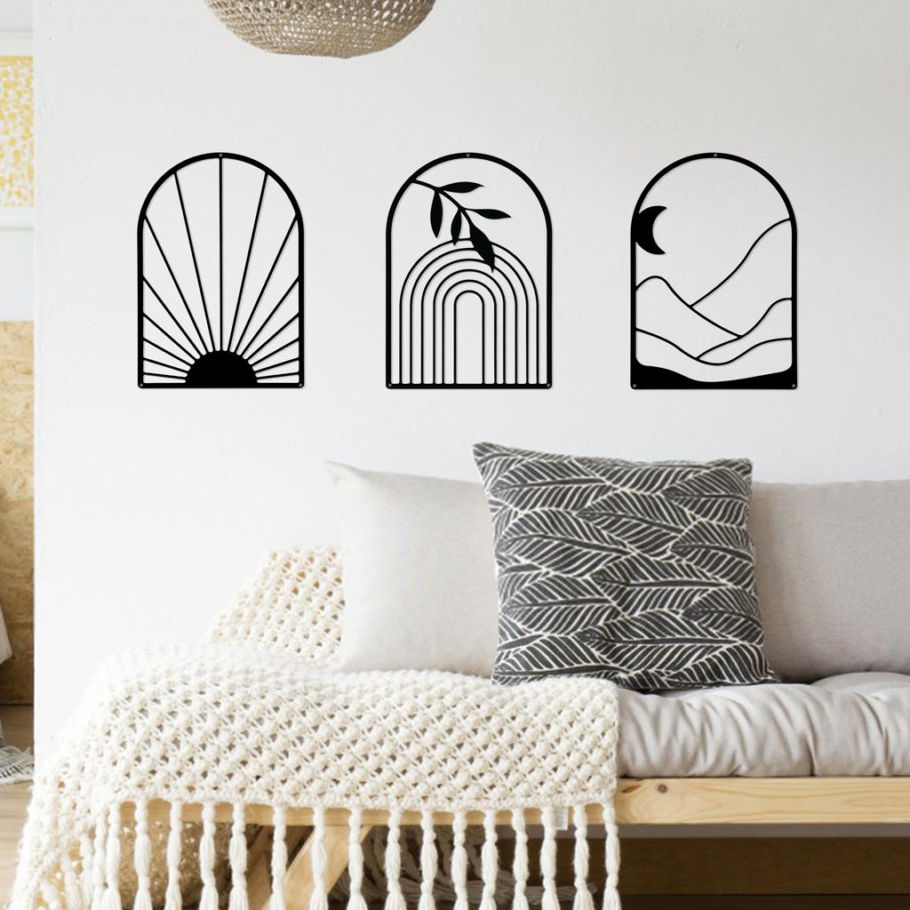 3Pcs Black Metal Wall Decor Decorative Metal Wall Art Decor Rustproof Line Metal Wall Art Artistic Minimalist Wall Decor Metal