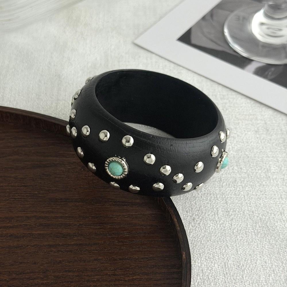 4 Colors Wooden Bracelet Vintage Finish Punk Hip Hop Bangle Vintage Wide Wood Bangle  Daily Wear