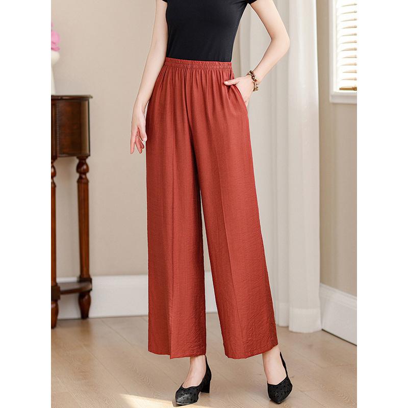 Plus-size women's wide-leg pants 2026 summer new style for mothers, fashionable, loose, slimming, high-waisted, drapey, thin, casual cropped pants