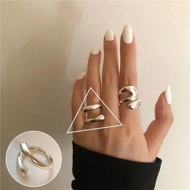 Retro Exaggerated Interlaced Geometric Silver Color Ring for Women Fashionable Daily Accessory Party Jewelry Birthday Gifts