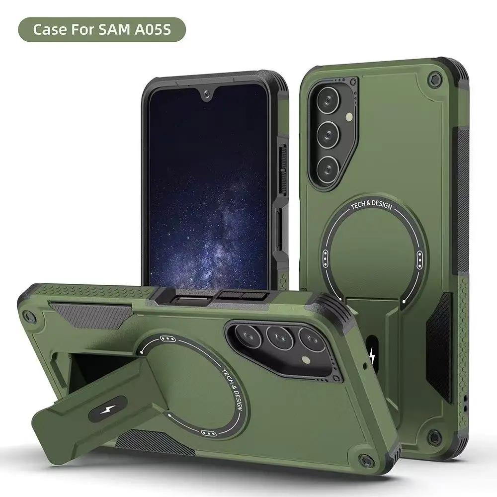 Armor Magnetic Case for Samsung Galaxy S25 Ultra Plus A56 A36 A26 A06 A05S A15 A14 Magsafe Wireless Charge With Kickstand Cover