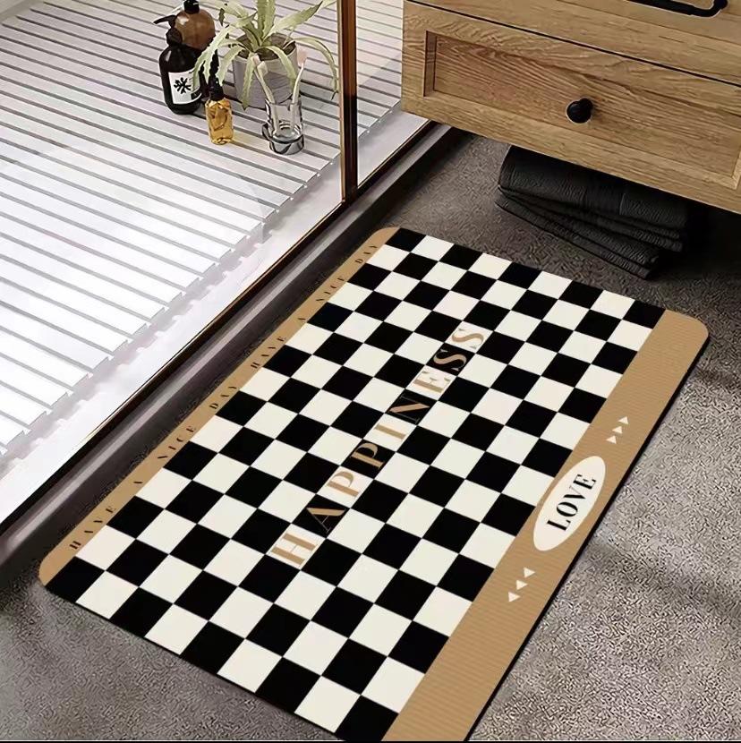 

Коврик для ног в шахматном порядке с диатомовой грязью, впитывающий нескользящий коврик для туалета, быстросохнущий коврик для туалета и ванной комнаты 40 * 60cm