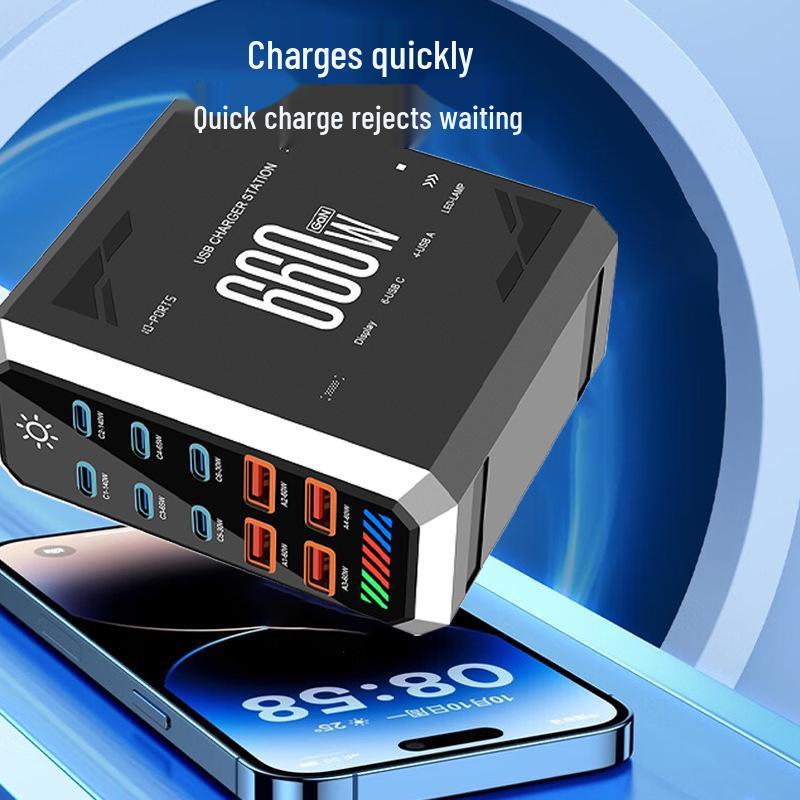 PD3.1 Multi-port USB Desktop Charger 660W: High-Power Gallium Nitride Super Fast Charging Station