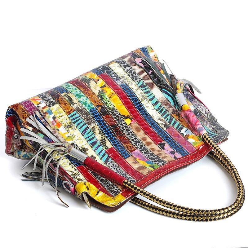 Genuine Leather Medium Coloured Bag for Women Striped Crossbody Handbag for Women