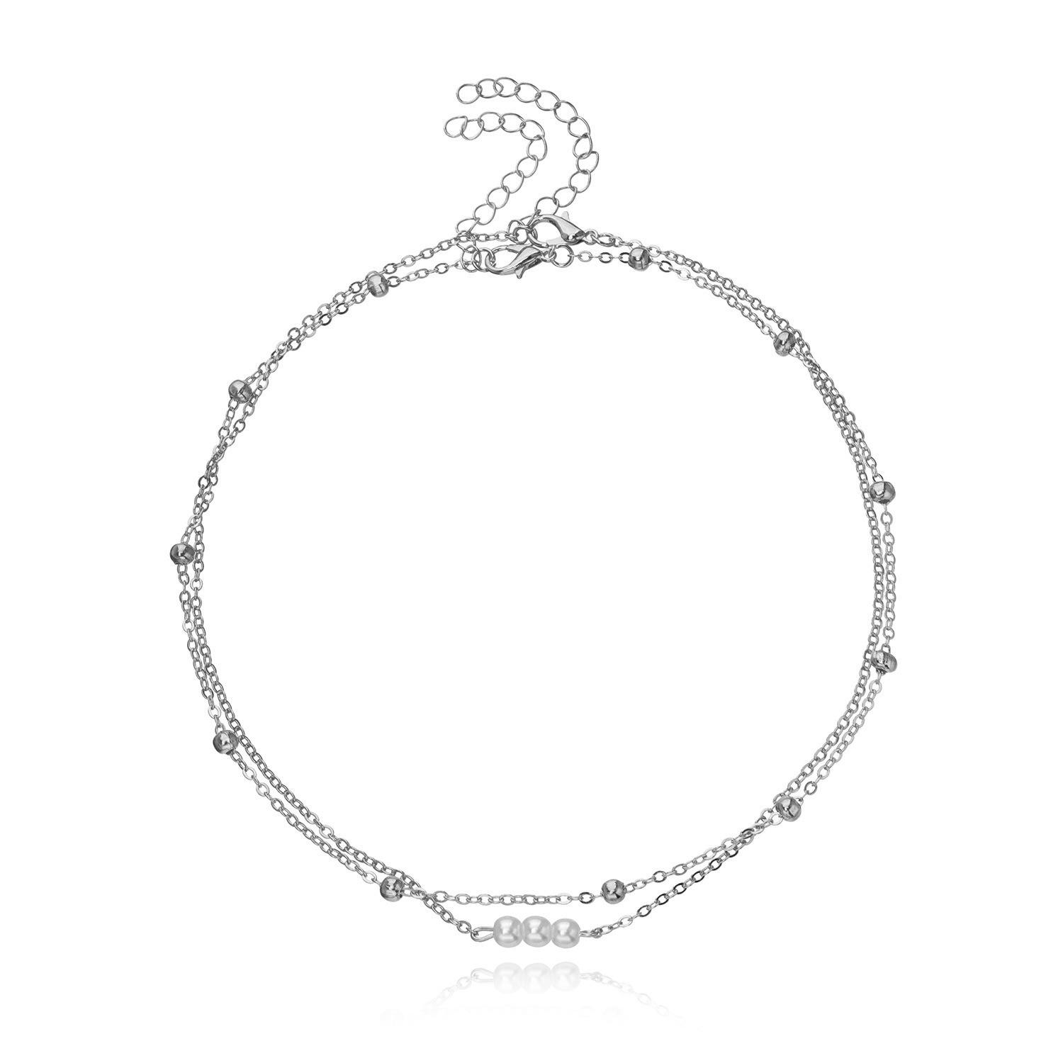 

Pearl pendant bead chain necklace two groups, simple personality versatile alloy women s necklace срібний