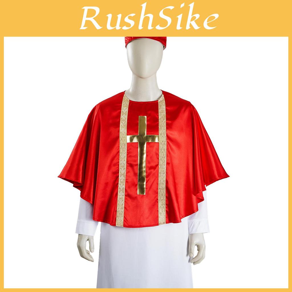 Halloween Costume Cosplay Priest Robe With Red Cloak For Stage Performance