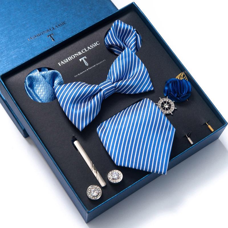 Men's 8-Piece Formal Accessory Set: Bow Tie, Corsage, Brooch, Cufflinks for Weddings.
