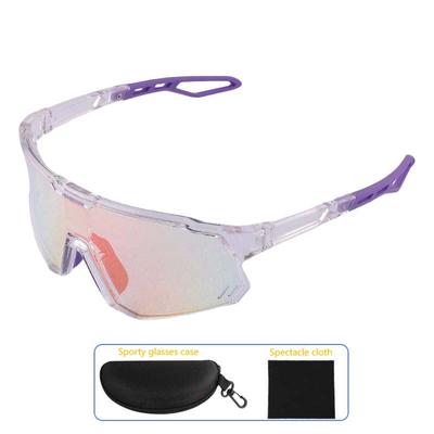 Outdoor Photochromic Cycling Glasses  Polarized  UV Protection  Windproof Bike Glasses  Sports Cycling Eyewear Purple