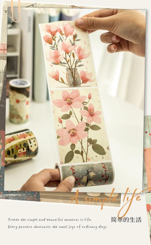 Alideco Maskovací Roztomilé Vintage a Květinové Washi Široké Lepicí Stylové Maskovací Samolepky 6-balení Páska, Chalupa, Ulice, Vzory, Páska, DIY, Páska,