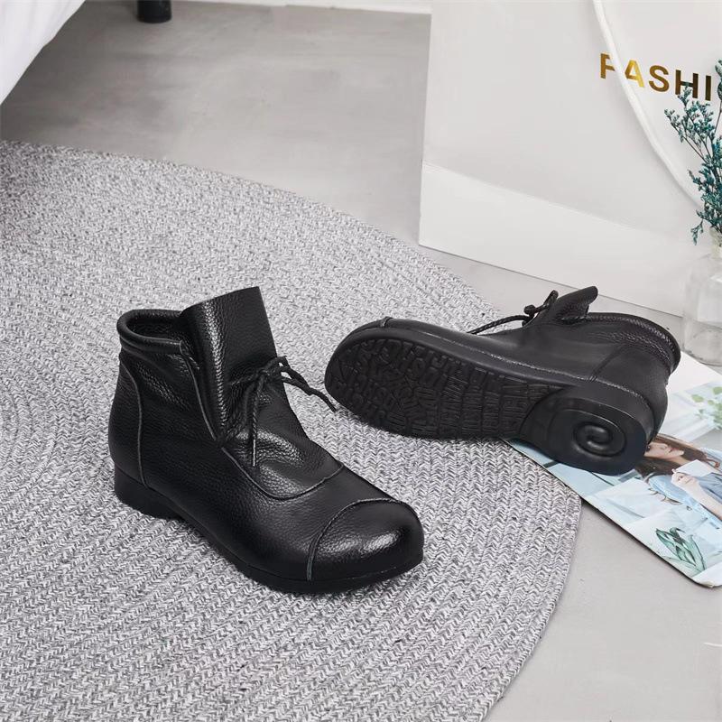 Fashion AIYUQI 2025 new women's Leather boots Vintage flat ankle boots for women Large size comfortable winter female boots
