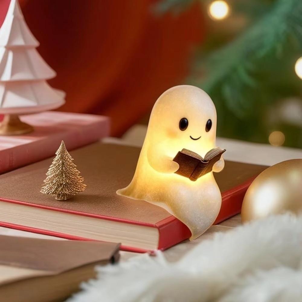 Ghost Statue Halloween Ghost Reading Book Lamp 3D Ghost Reading Night Lights