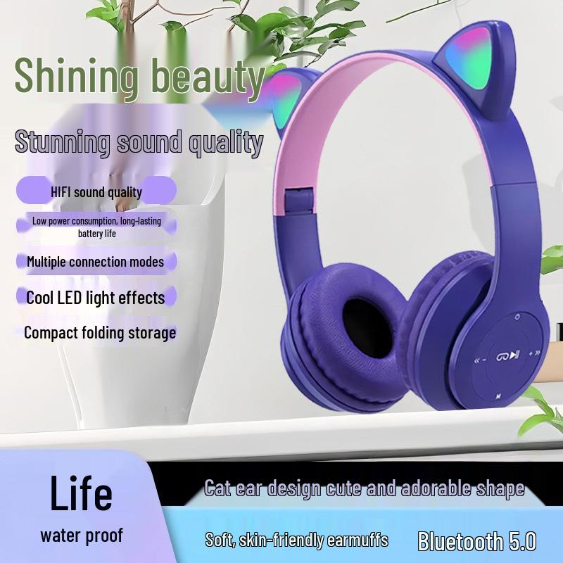 P47M Low Latency Wireless Bluetooth Cat Ear Over-Ear Sports Headset