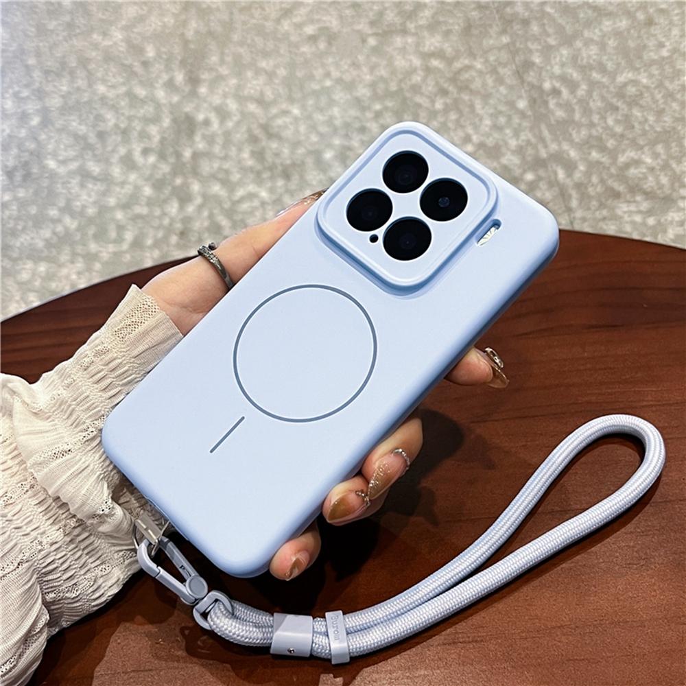 

For Xiaomi 15 Magnetic Case Soft Skin-Touch Liquid Silicone + PC Phone Cover with Wrist Strap C