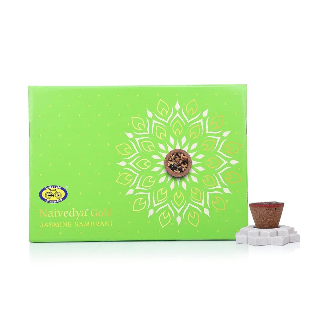 Cycle Pure Naivedya Gold Jasmine Sambrani Dhoop Cups Pack of 2 18 Pcs Charcoal-Free Havan Rituals