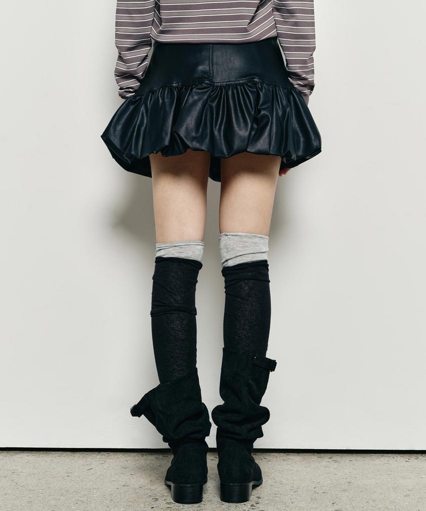 Nigaennikol Balloon Leather Mini Skirt_Black