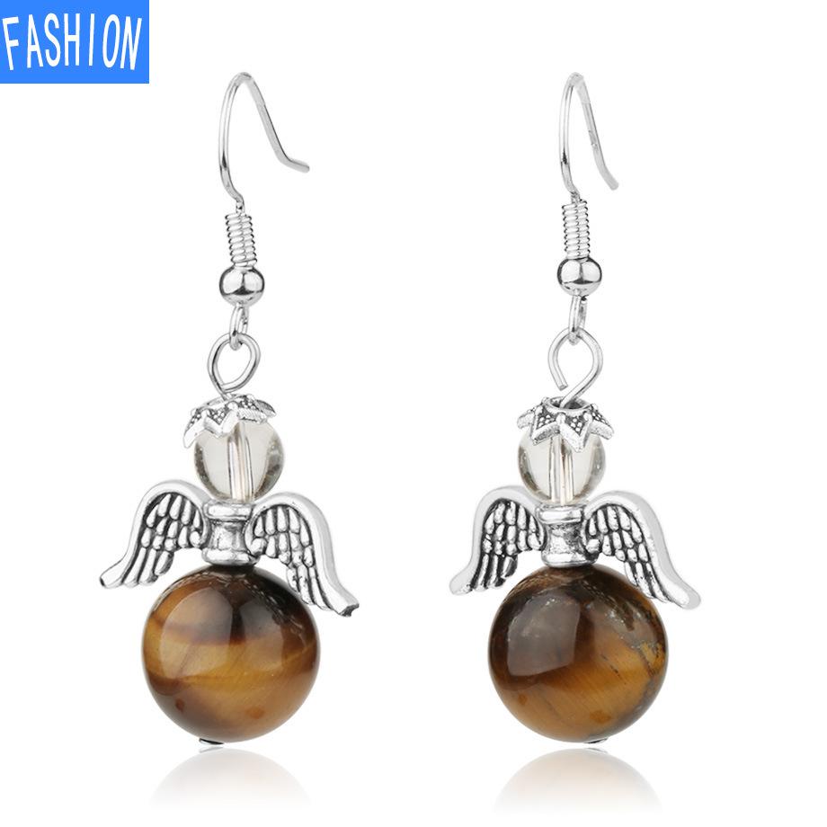 European and American Trinkets Natural Crystal Angel Wings European and American Earrings Autumn and Winter Kaai Female Earrings