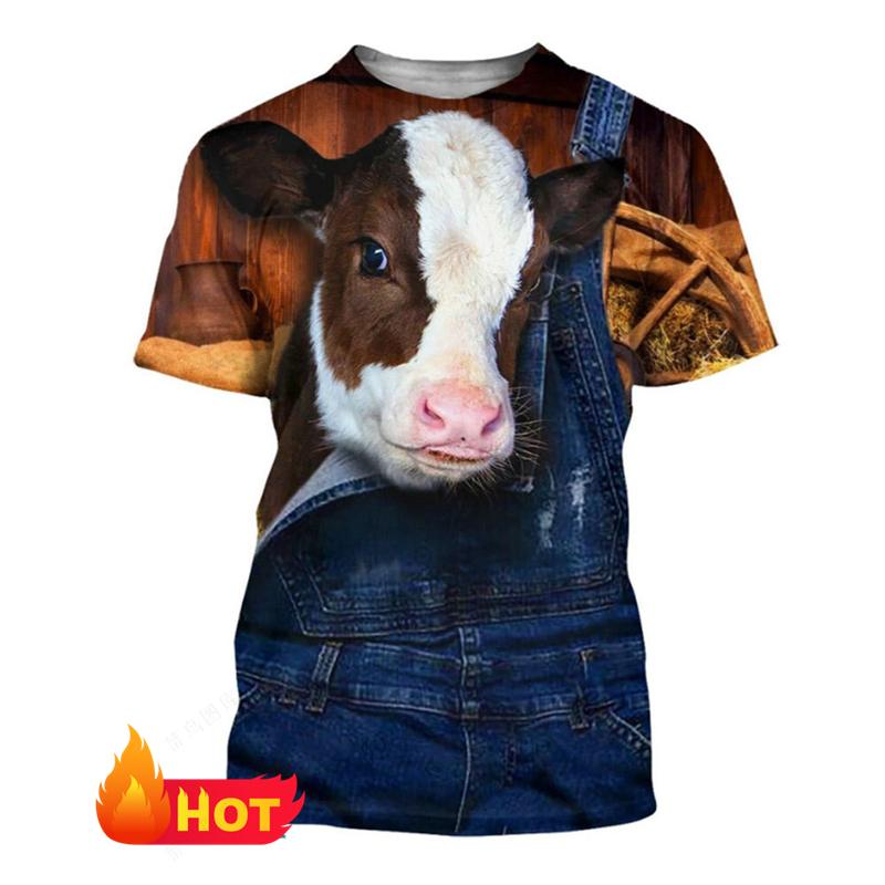 

New 3D Print Animal Cow Graphic T-Shirts For Men Women Summer Farm Animal Short Sleeve Tops Crew Neck Kids Funny Cow Tee Shirts 5XL
