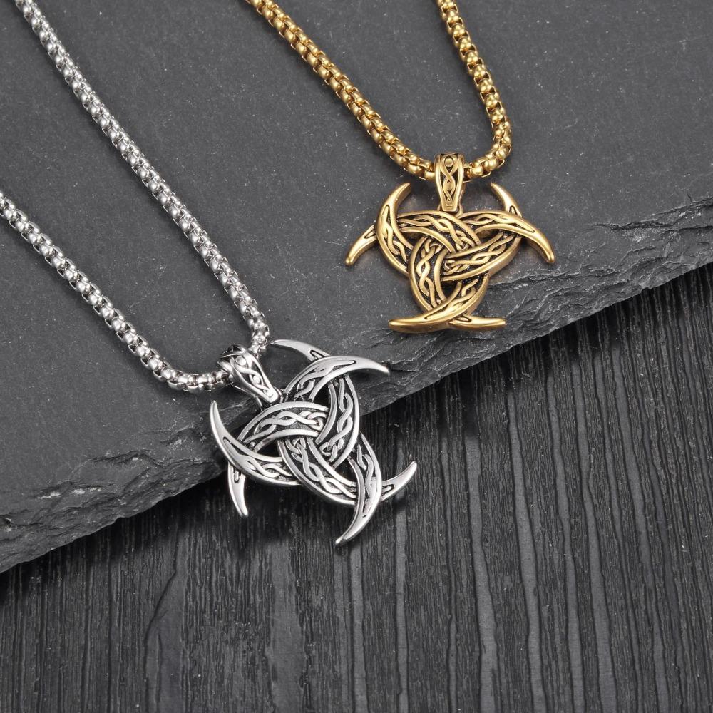 Retro Viking Design Celtic Knot Pendant Necklace for Men Stainless Steel Trendy