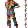 2 Piece Sets For Women Short Sleeve Top And Pants With Pockets Workout Soft Print Sets