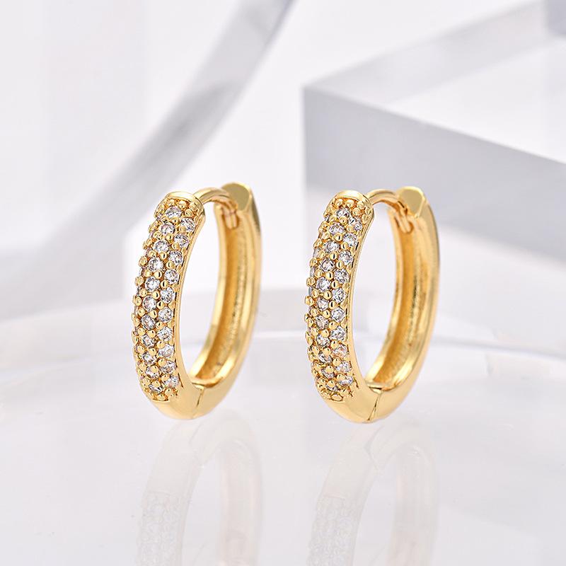 High Quality Round Three-Row Zircon Ear Buckles Women'S Simple Earrings Light Luxury Temperament Earrings