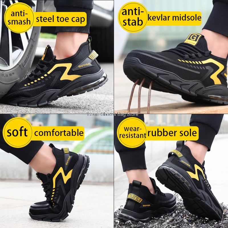 Fashion Summer new mesh safety shoes comfortable breathable work shoes male steel toe anti-smash construction work safety boots man 2024