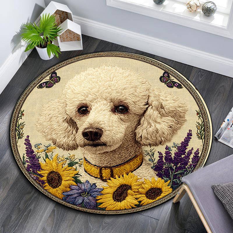 

Poodle Round Area Rug,Carpet Rug for Living Room Bedroom Sofa Playroom Decor,Non-slip Floor Mat 80cmx80cm
