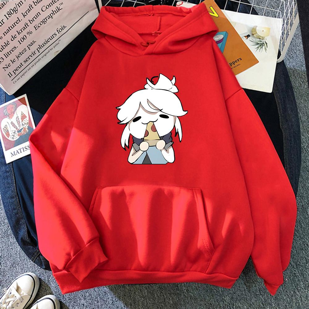 Cartoon Jett Eat Pizza Valorant Unisex Hoodies Funny Kawaii Print Oversized Comfortable Winter Warm Women Men Sweatshirts