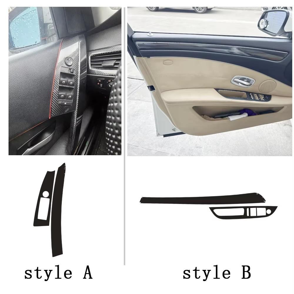 BMW 5 Serisi E60 E61 05-10 için Karbon Fiber Araç Filmi İç Sticker Orta Konsol Vites Paneli Gösterge Paneli Hava Kapı Kolu Kaldırma Paneli