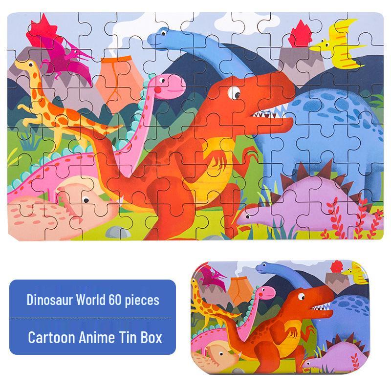 Children's Wooden Puzzle Set: 60-Piece Educational Toy In Tin Box for Ages 2-5